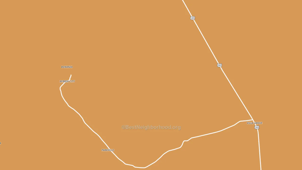 Map of the best neighborhoods in the Villa Grove area, with better matches in green and worse matches in red