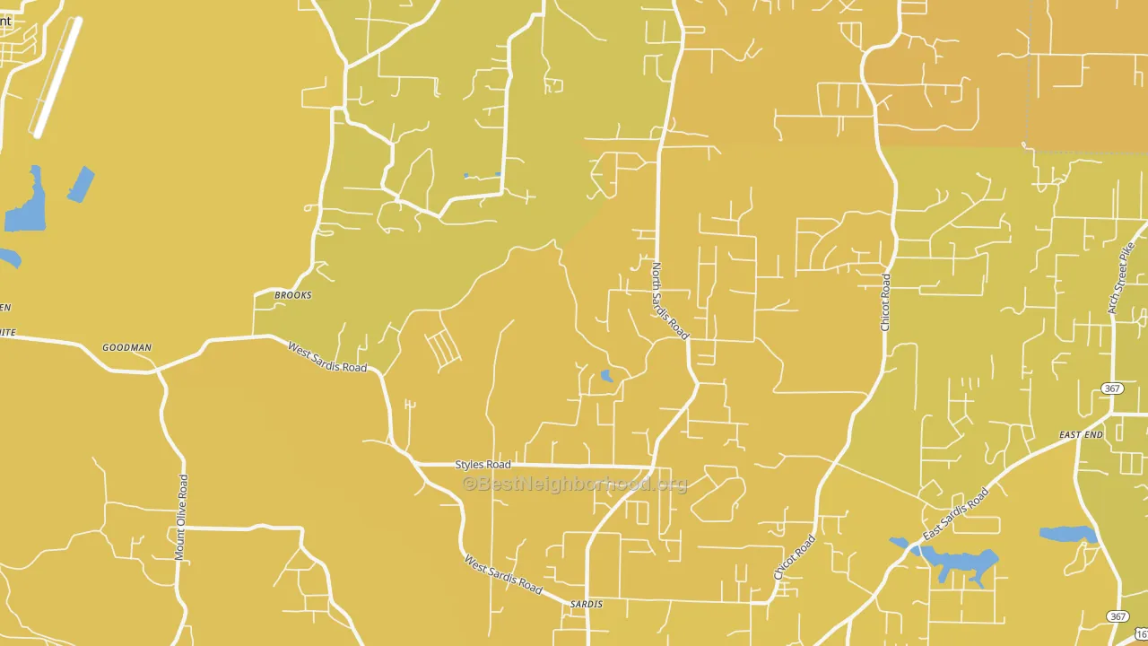 Map of the best neighborhoods in the Vimy Ridge area, with better matches in green and worse matches in red
