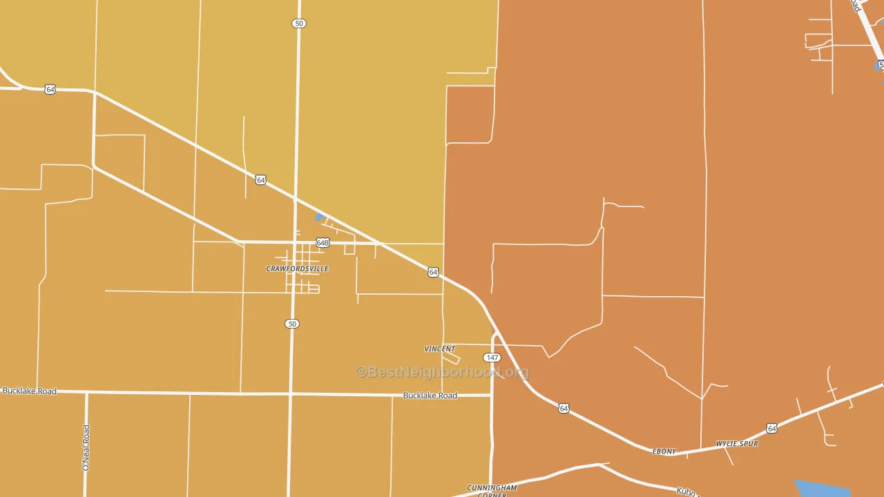 Map of the best neighborhoods in the Vincent area, with better matches in green and worse matches in red