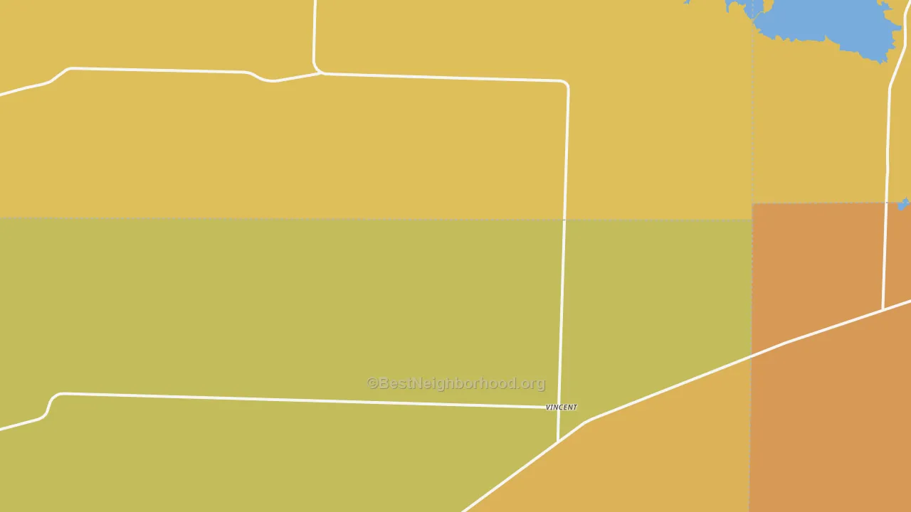 Map of the best neighborhoods in the Vincent area, with better matches in green and worse matches in red