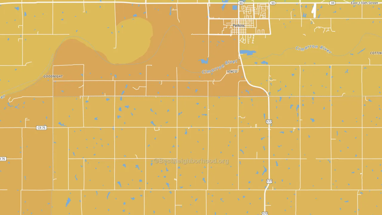 Map of the best neighborhoods in the Vinco area, with better matches in green and worse matches in red