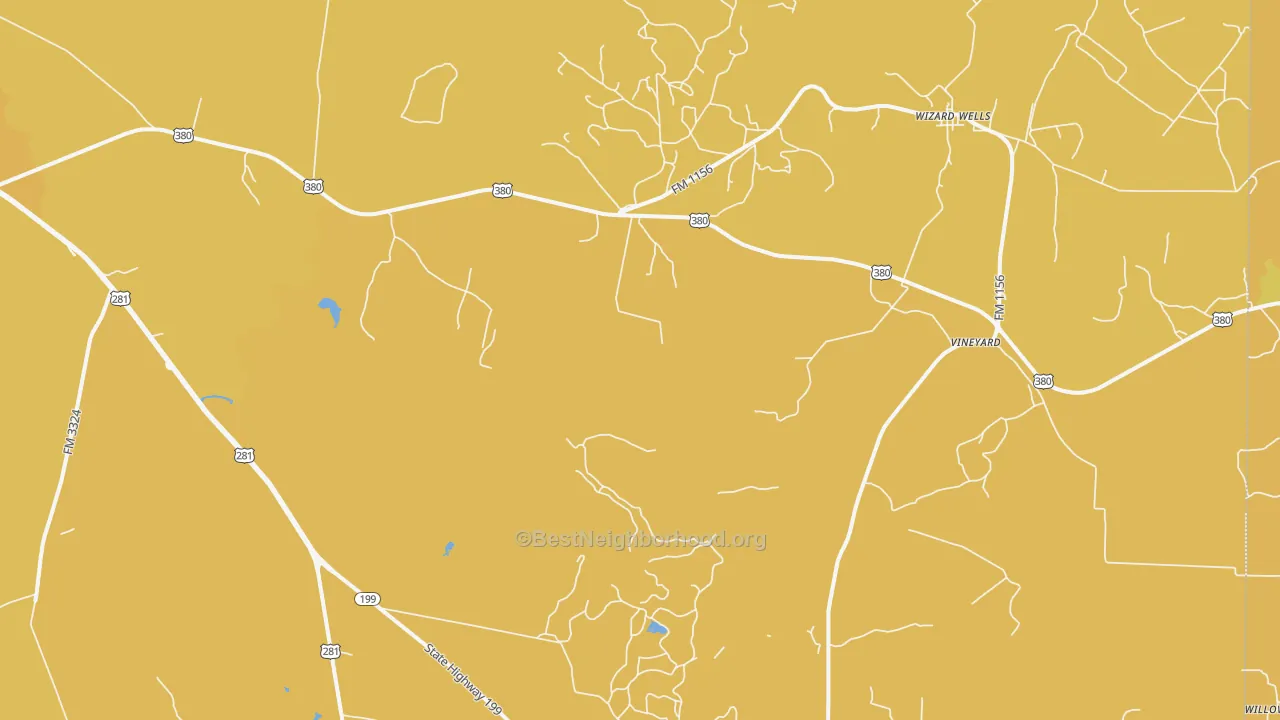 Map of the best neighborhoods in the Vineyard area, with better matches in green and worse matches in red