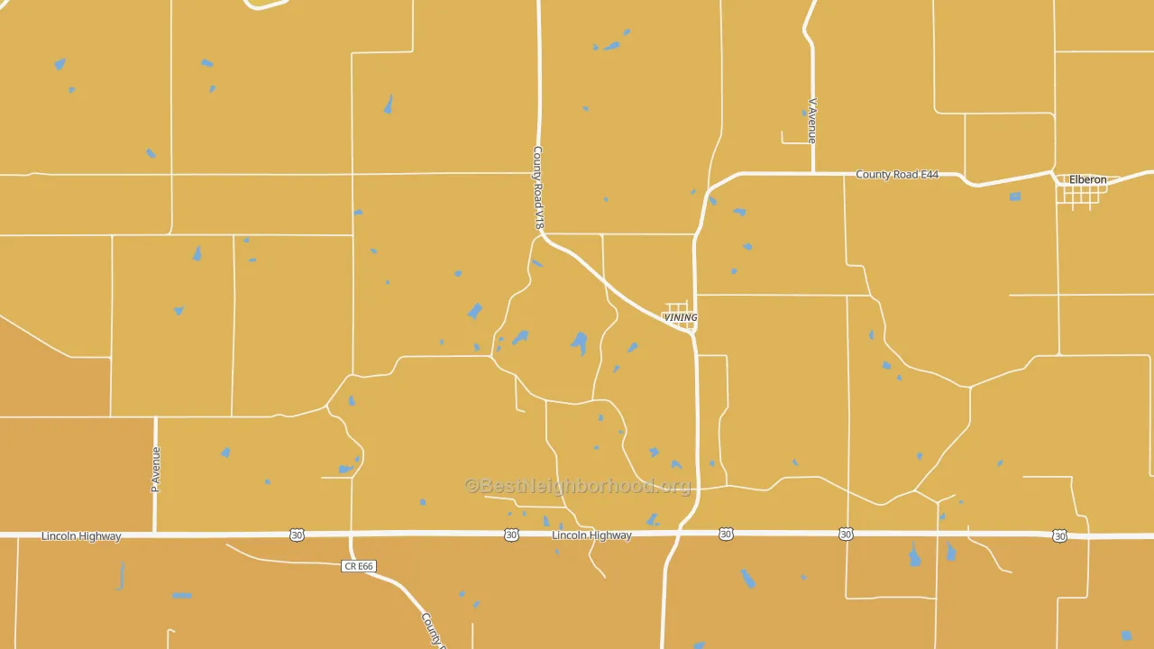 Map of the best neighborhoods in the Vining area, with better matches in green and worse matches in red