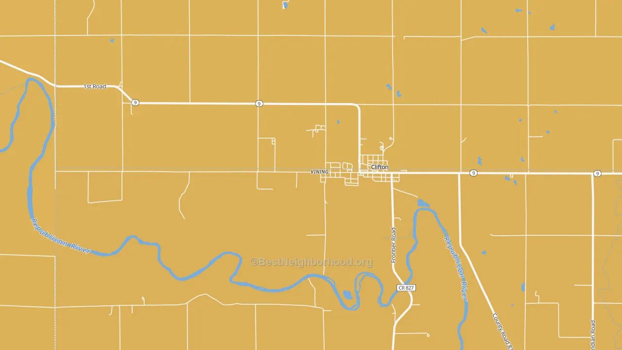 Map of the best neighborhoods in the Vining area, with better matches in green and worse matches in red