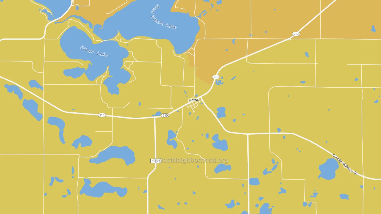 Map of the best neighborhoods in the Vining area, with better matches in green and worse matches in red