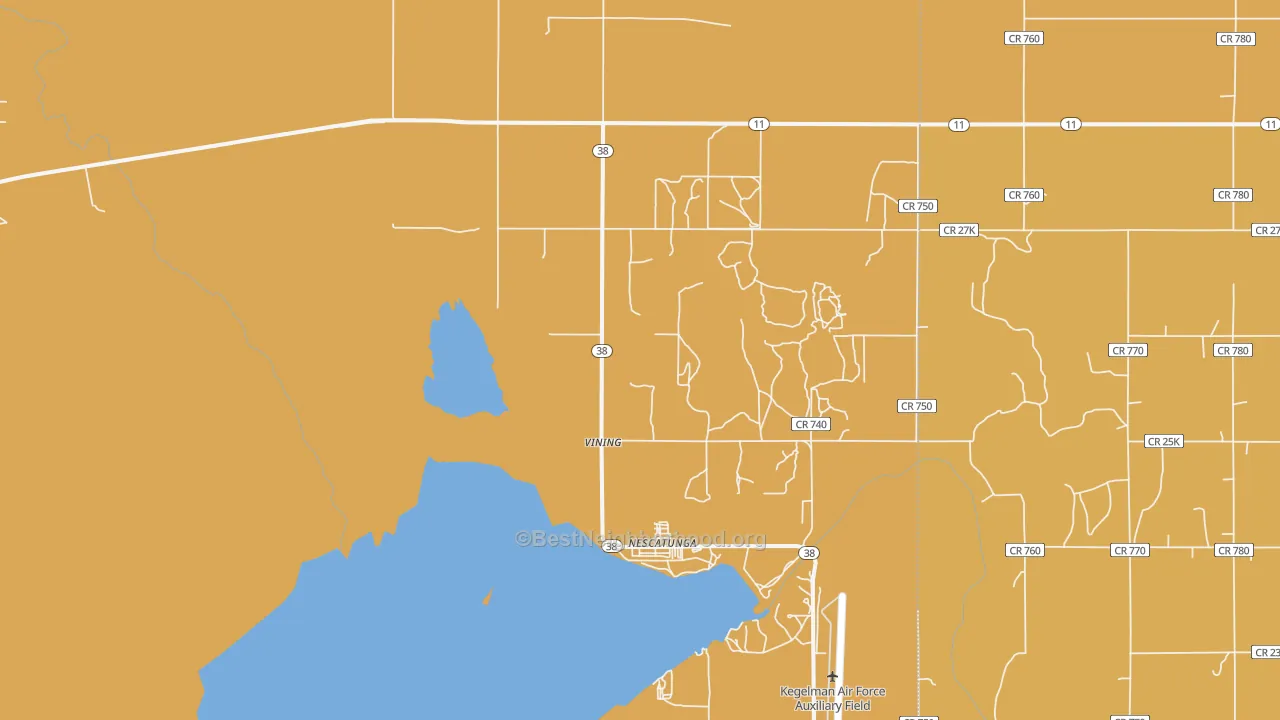 Map of the best neighborhoods in the Vining area, with better matches in green and worse matches in red