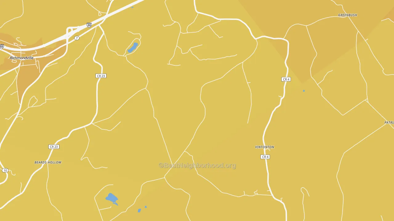 Map of the best neighborhoods in the Vintonton area, with better matches in green and worse matches in red
