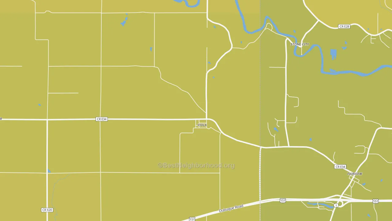 Map of the best neighborhoods in the Viola area, with better matches in green and worse matches in red