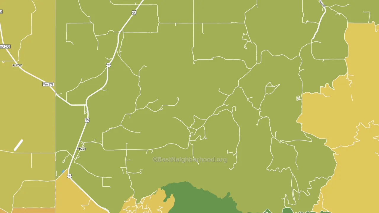 Map of the best neighborhoods in the Viola area, with better matches in green and worse matches in red