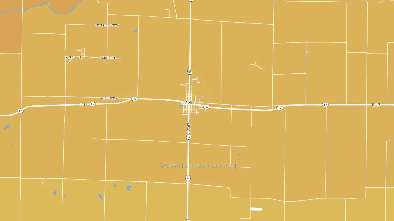 Map of the best neighborhoods in the Viola area, with better matches in green and worse matches in red