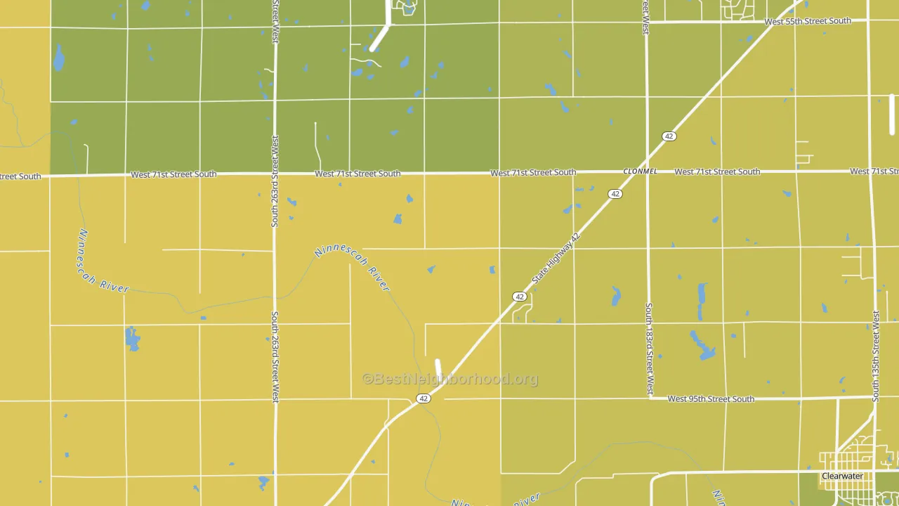 Map of the best neighborhoods in the Viola area, with better matches in green and worse matches in red