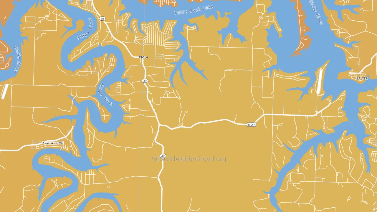 Map of the best neighborhoods in the Viola area, with better matches in green and worse matches in red
