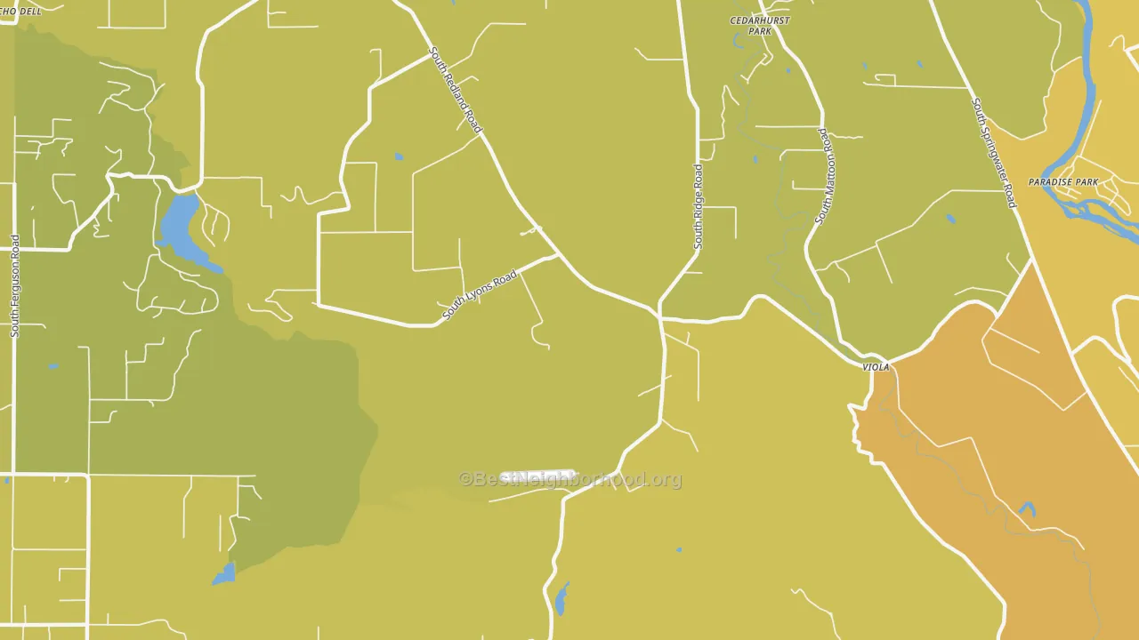 Map of the best neighborhoods in the Viola area, with better matches in green and worse matches in red