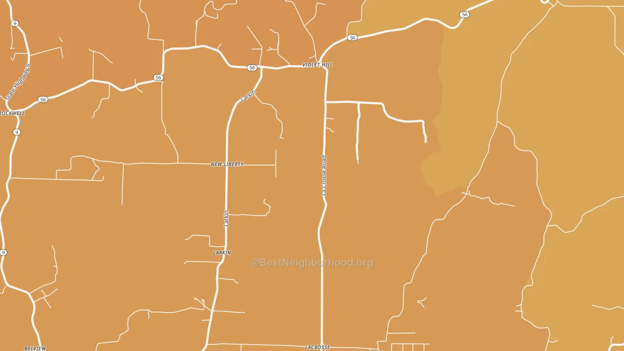 Map of the best neighborhoods in the Violet Hill area, with better matches in green and worse matches in red