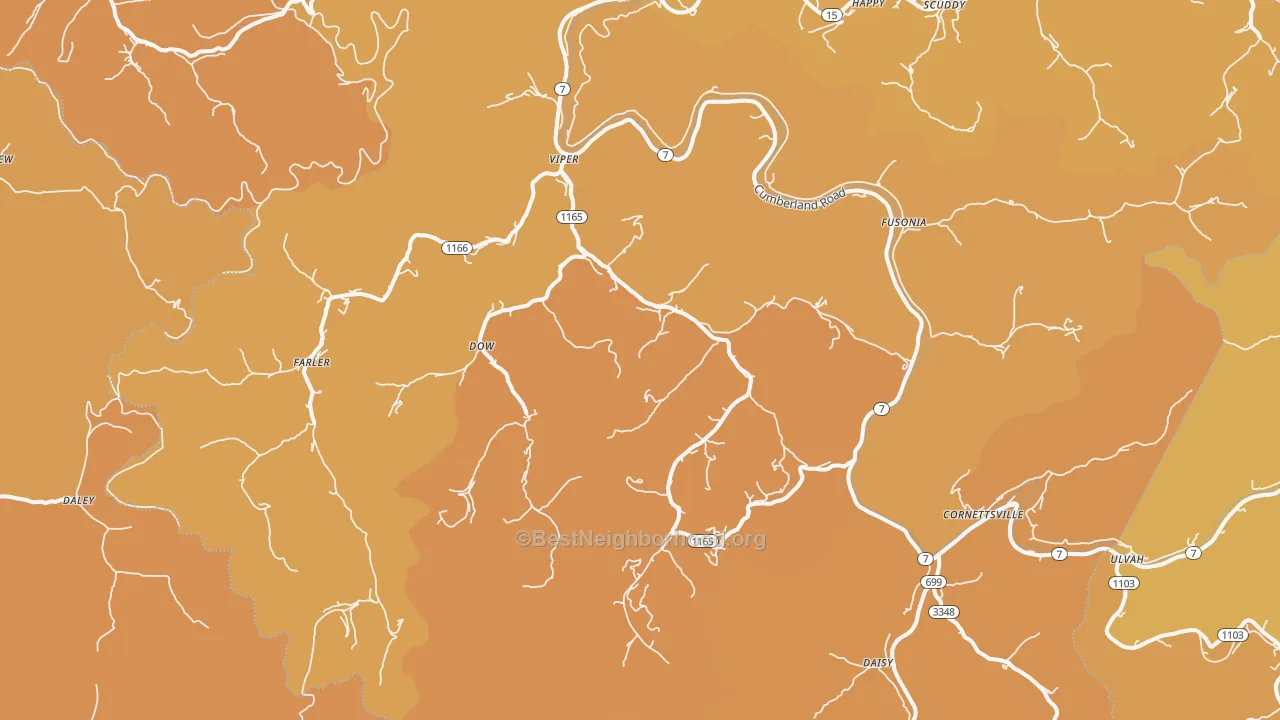 Map of the best neighborhoods in the Viper area, with better matches in green and worse matches in red
