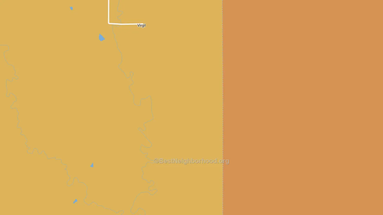 Map of the best neighborhoods in the Virgil area, with better matches in green and worse matches in red