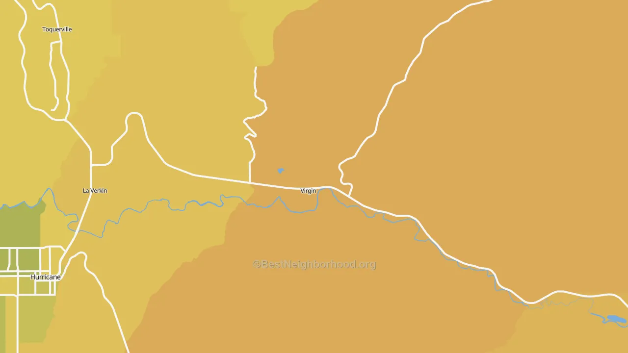 Map of the best neighborhoods in the Virgin area, with better matches in green and worse matches in red