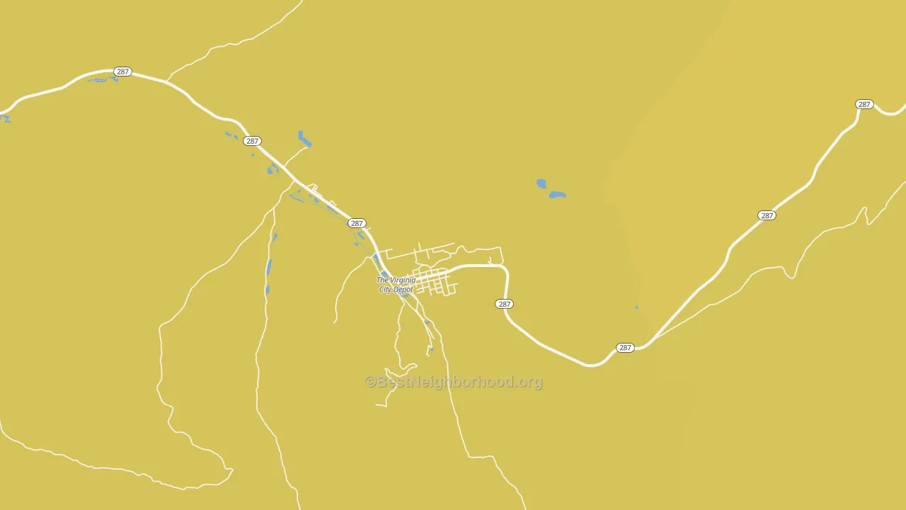 Map of the best neighborhoods in the Virginia City area, with better matches in green and worse matches in red