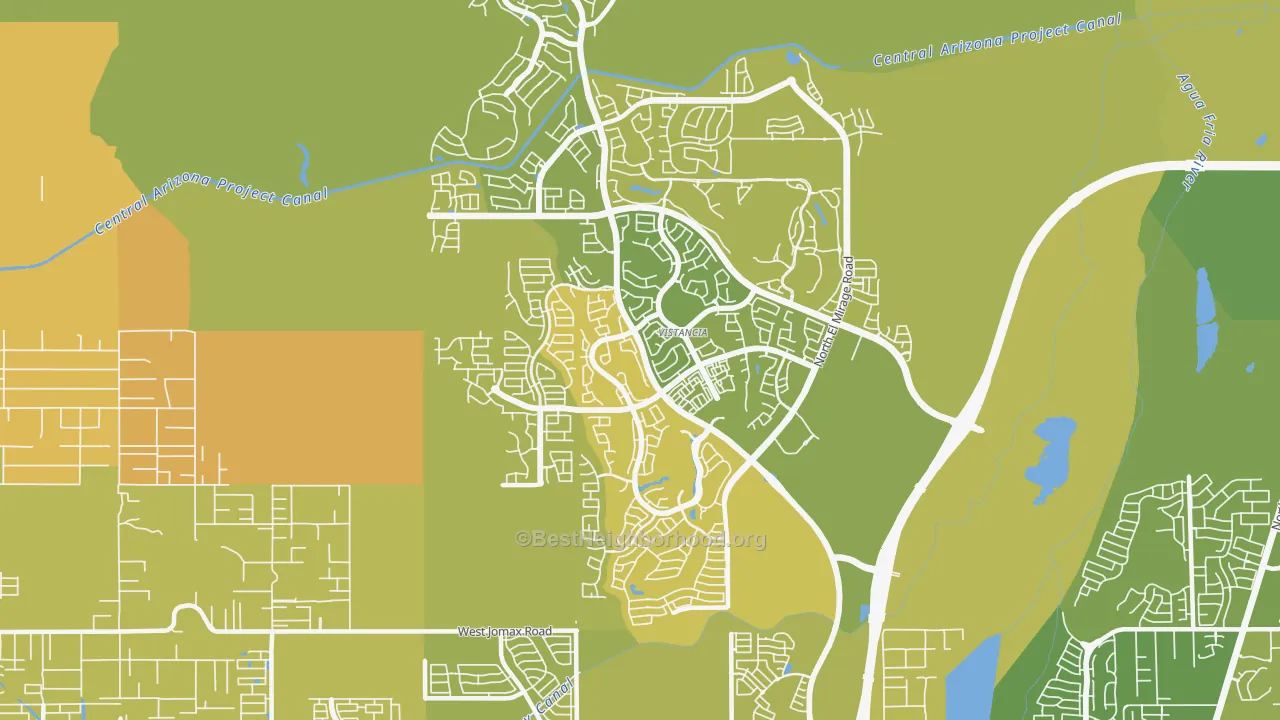 Map of the best neighborhoods in the Vistancia, Peoria area, with better matches in green and worse matches in red