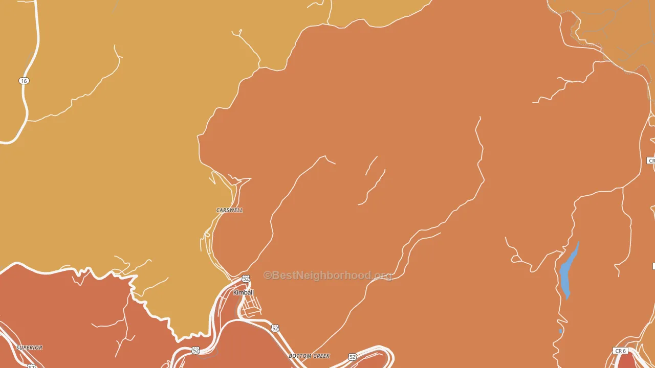 Map of the best neighborhoods in the Vivian area, with better matches in green and worse matches in red