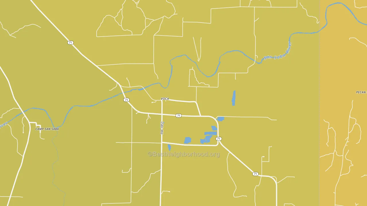 Map of the best neighborhoods in the Voca area, with better matches in green and worse matches in red
