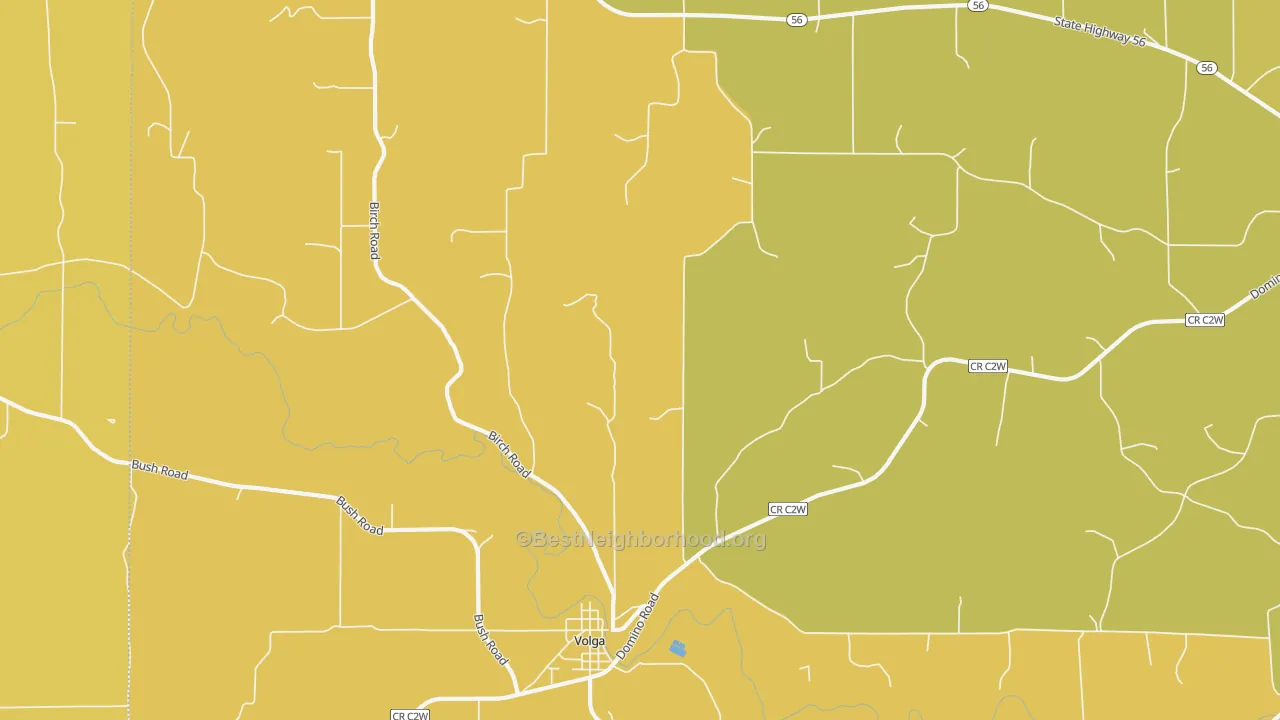 Map of the best neighborhoods in the Volga area, with better matches in green and worse matches in red