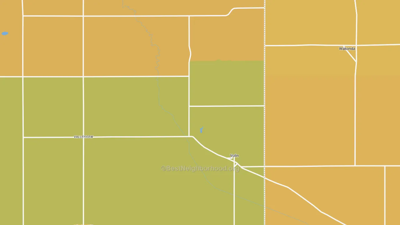 Map of the best neighborhoods in the Volin area, with better matches in green and worse matches in red