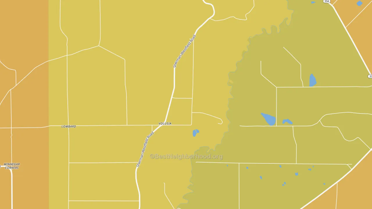 Map of the best neighborhoods in the Volusia area, with better matches in green and worse matches in red