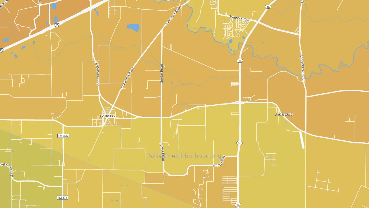 Map of the best neighborhoods in the Von Ormy area, with better matches in green and worse matches in red