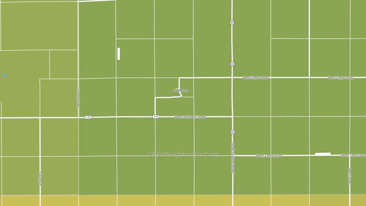 Map of the best neighborhoods in the Voorhies area, with better matches in green and worse matches in red