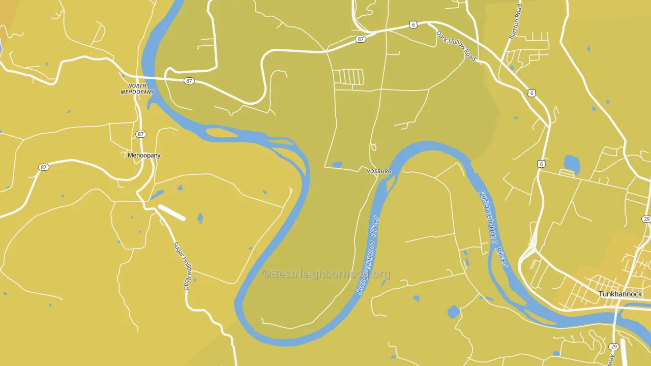 Map of the best neighborhoods in the Vosburg area, with better matches in green and worse matches in red