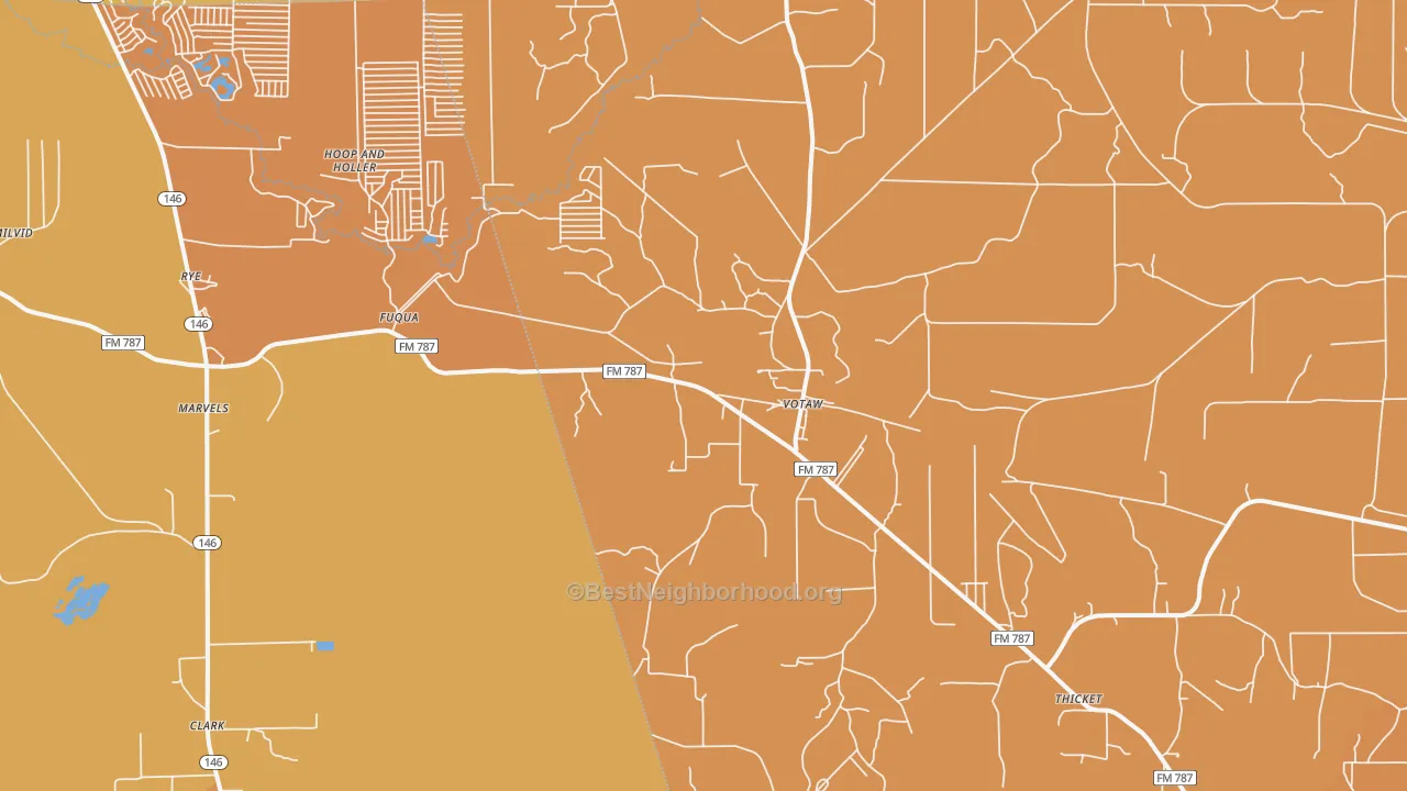 Map of the best neighborhoods in the Votaw area, with better matches in green and worse matches in red