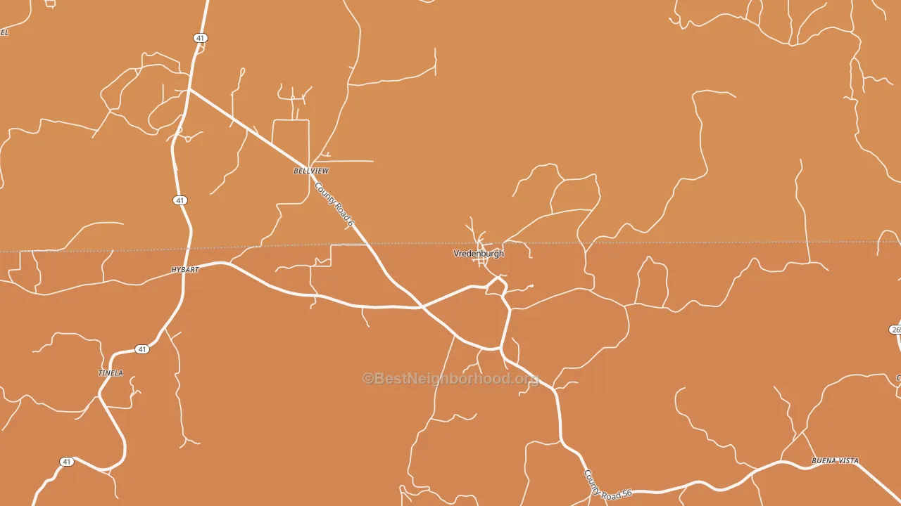 Map of the best neighborhoods in the Vredenburgh area, with better matches in green and worse matches in red