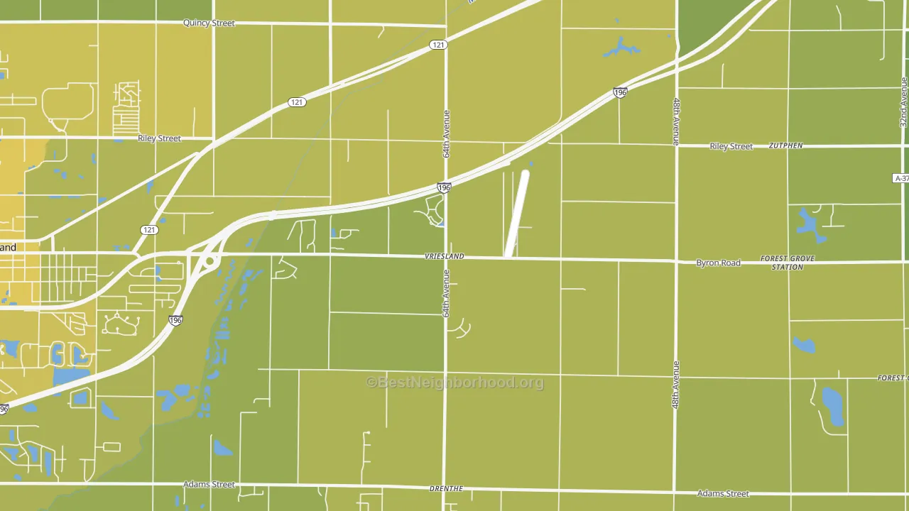 Map of the best neighborhoods in the Vriesland area, with better matches in green and worse matches in red