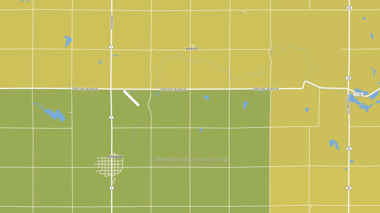 Map of the best neighborhoods in the Wabash area, with better matches in green and worse matches in red