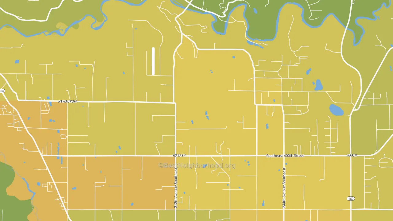 Map of the best neighborhoods in the Wabash area, with better matches in green and worse matches in red