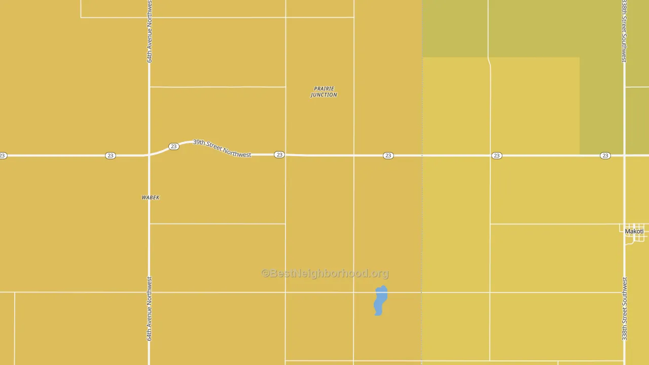 Map of the best neighborhoods in the Wabek area, with better matches in green and worse matches in red