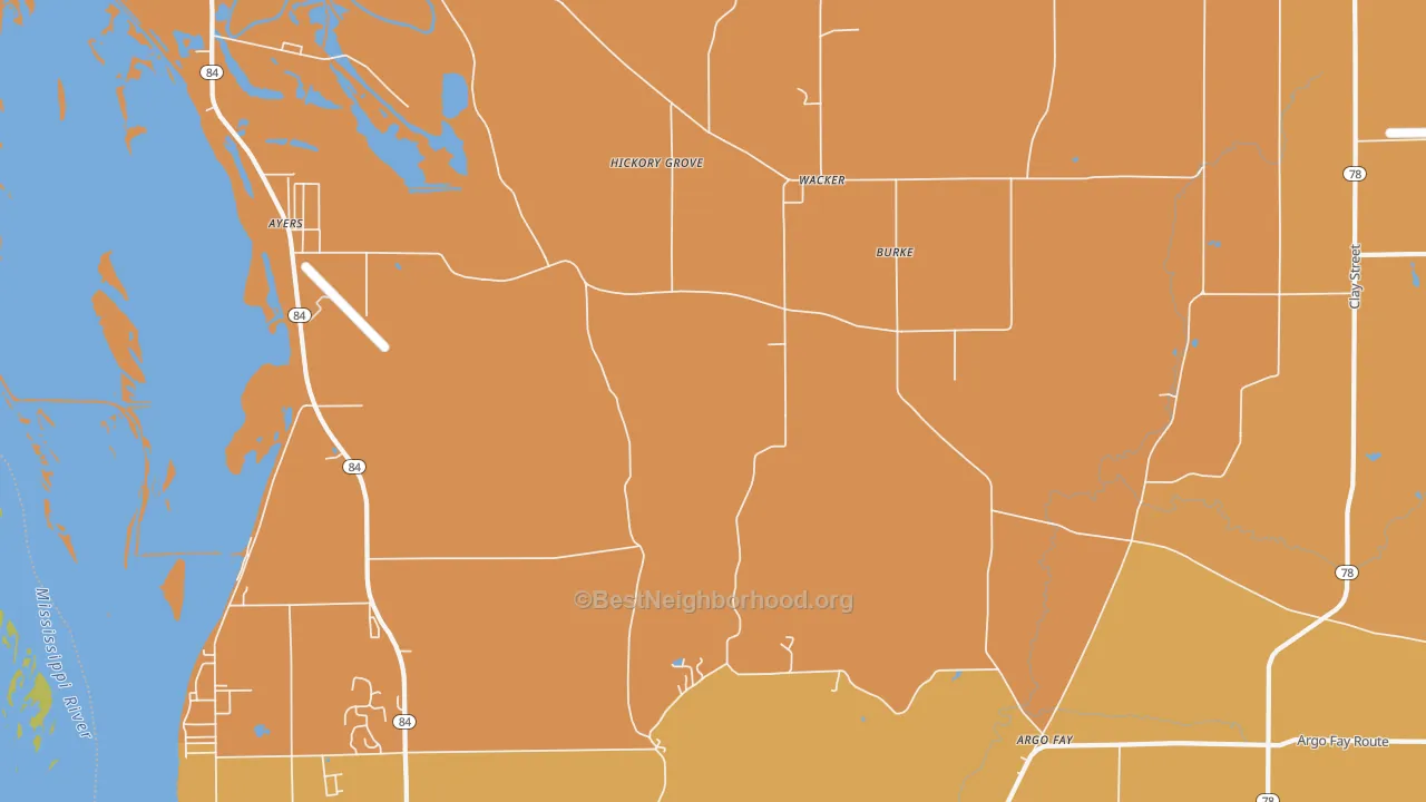 Map of the best neighborhoods in the Wacker area, with better matches in green and worse matches in red