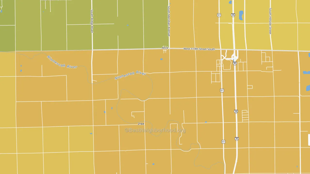 Map of the best neighborhoods in the Waco area, with better matches in green and worse matches in red