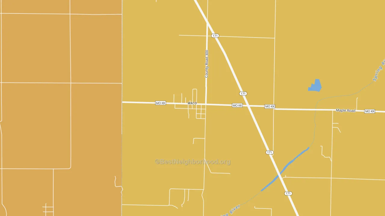 Map of the best neighborhoods in the Waco area, with better matches in green and worse matches in red