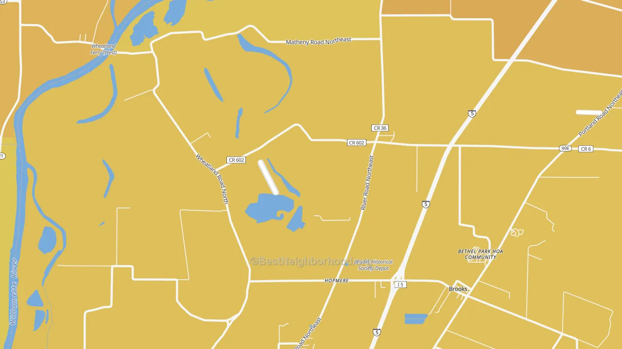 Map of the best neighborhoods in the Waconda area, with better matches in green and worse matches in red