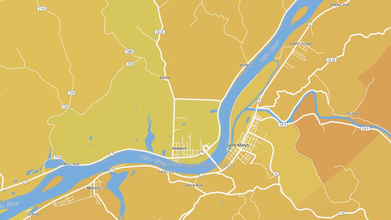 Map of the best neighborhoods in the Wade area, with better matches in green and worse matches in red