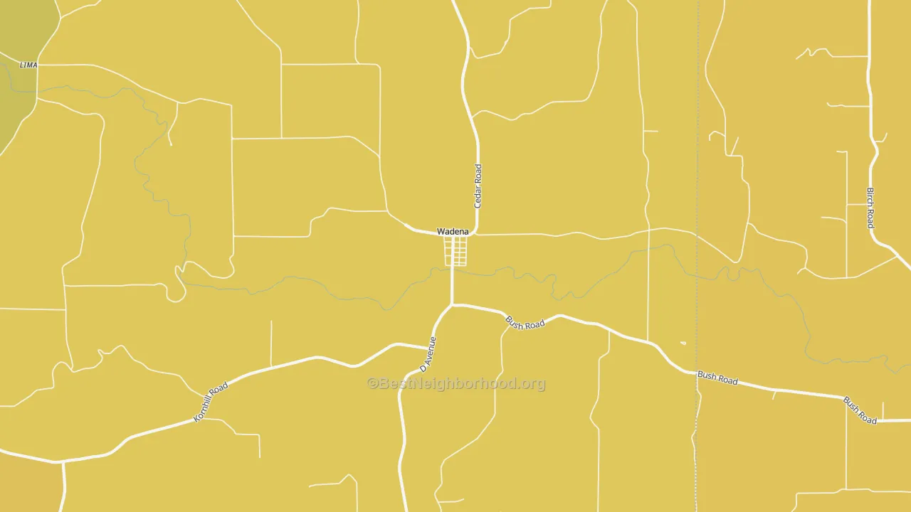 Map of the best neighborhoods in the Wadena area, with better matches in green and worse matches in red