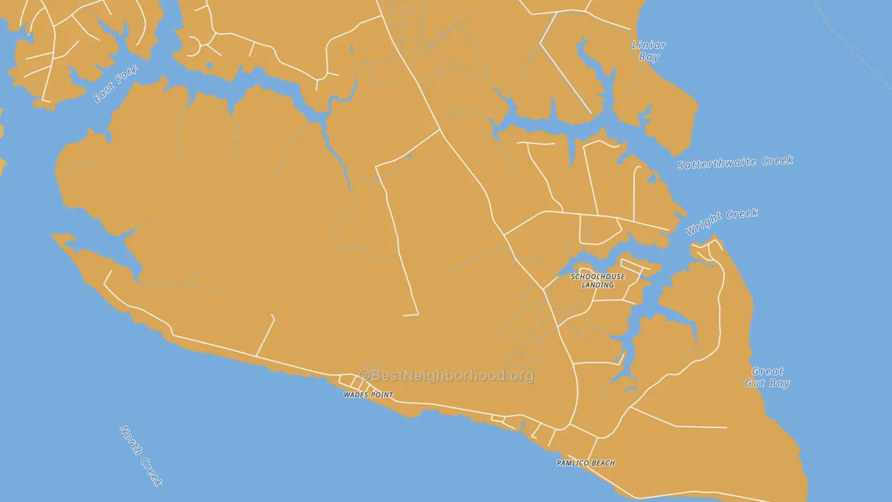 Map of the best neighborhoods in the Wades Point area, with better matches in green and worse matches in red