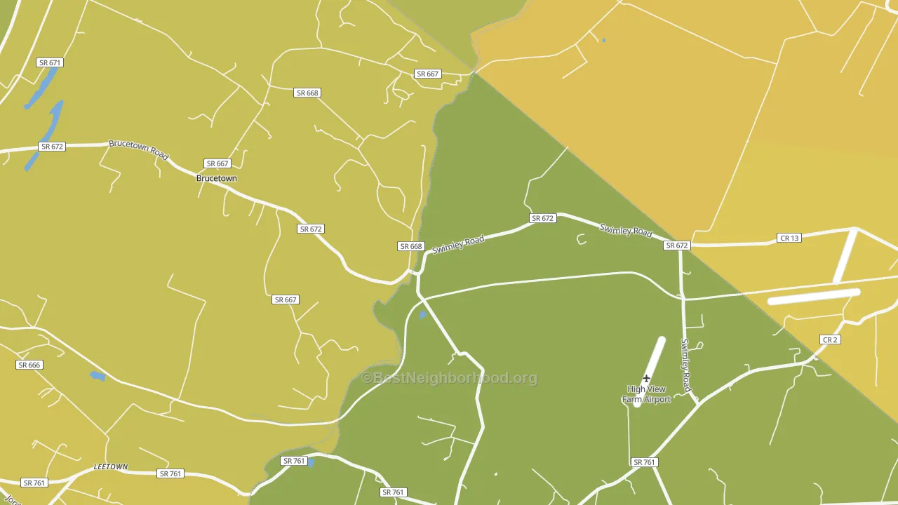 Map of the best neighborhoods in the Wadesville area, with better matches in green and worse matches in red