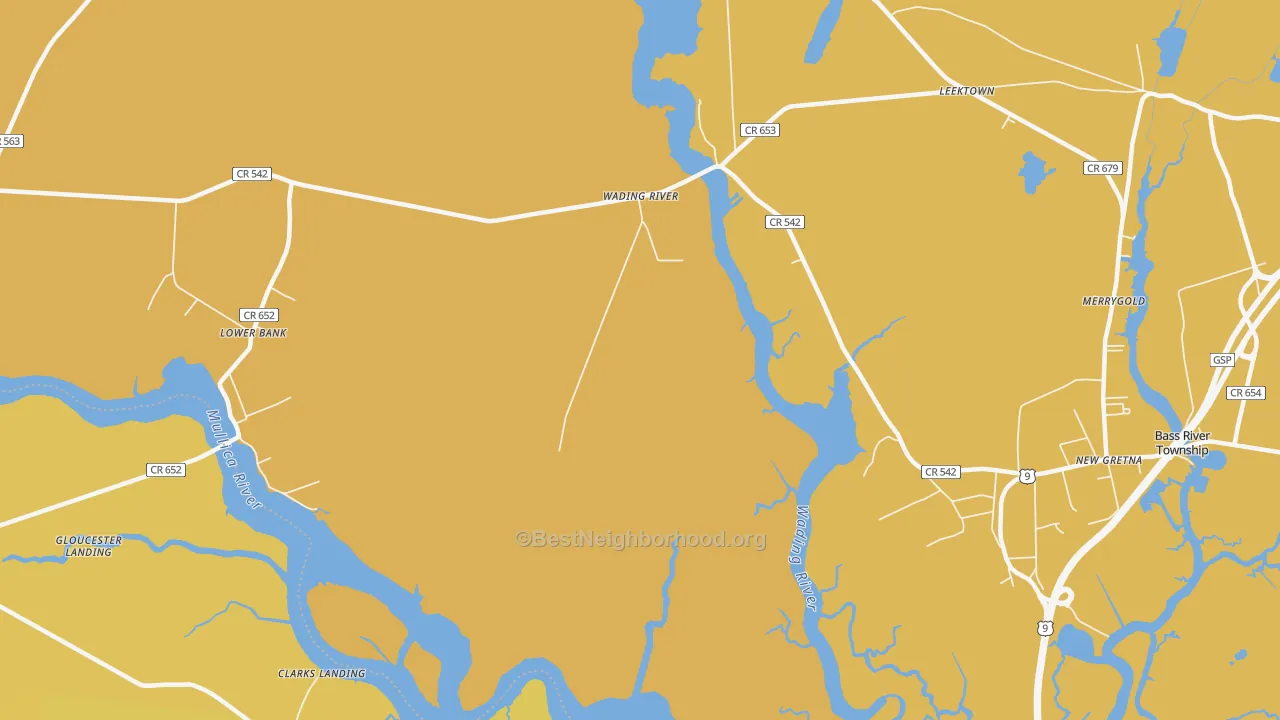 Map of the best neighborhoods in the Wading River area, with better matches in green and worse matches in red