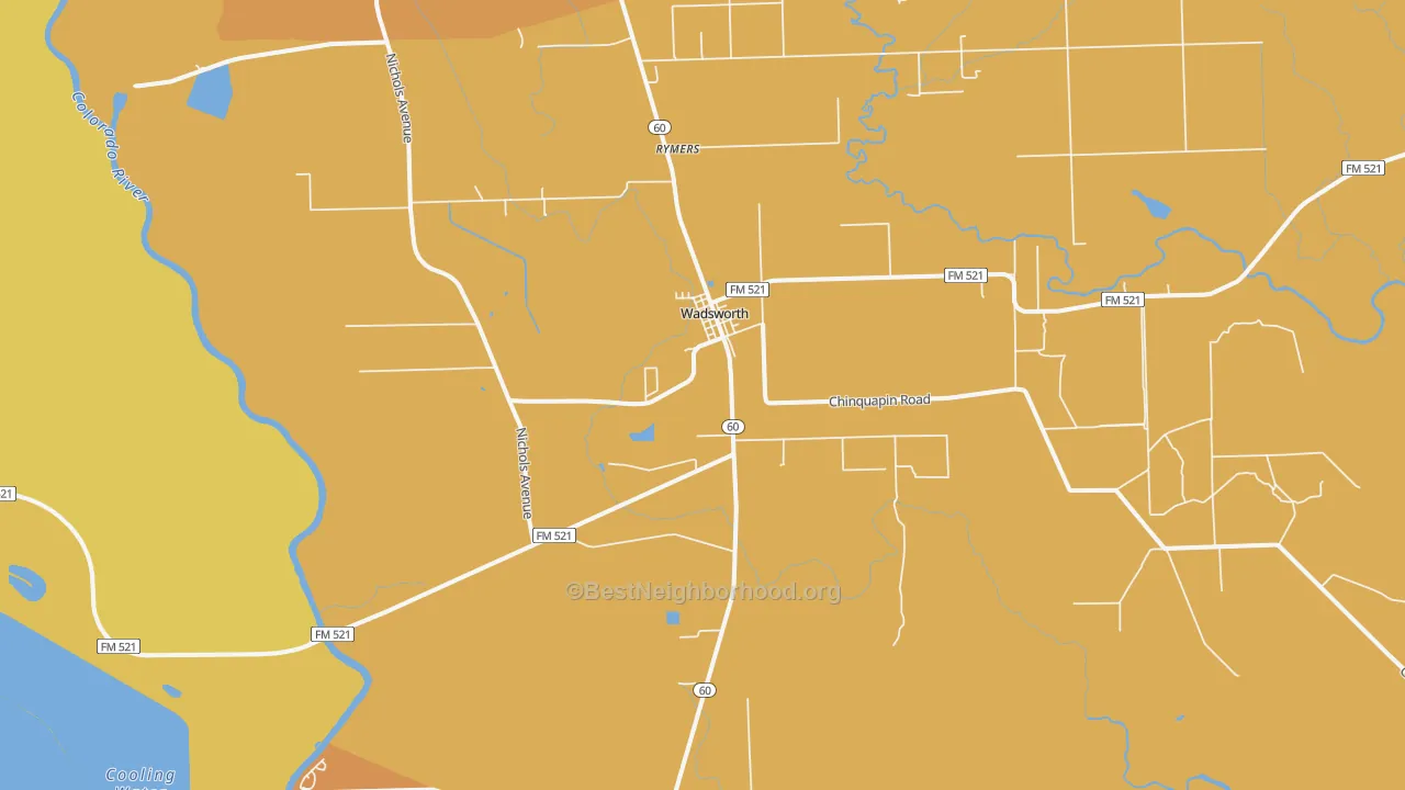 Map of the best neighborhoods in the Wadsworth area, with better matches in green and worse matches in red