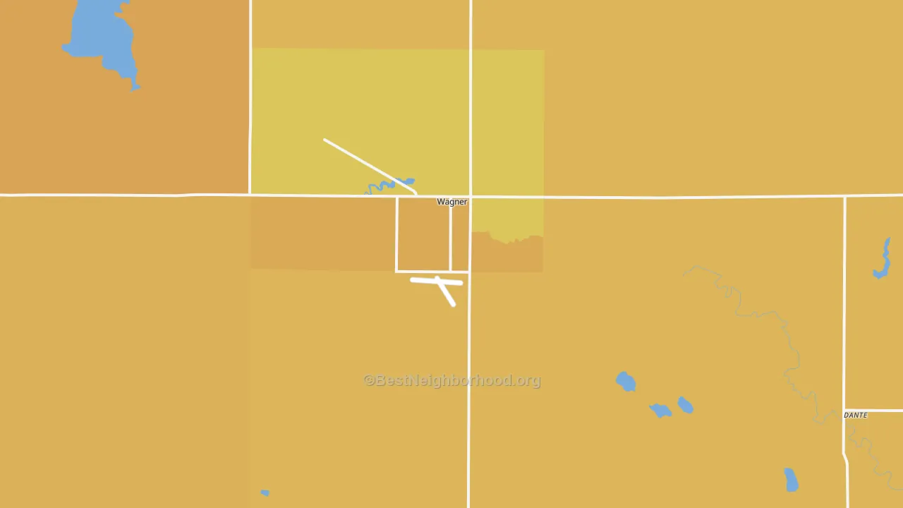 Map of the best neighborhoods in the Wagner area, with better matches in green and worse matches in red