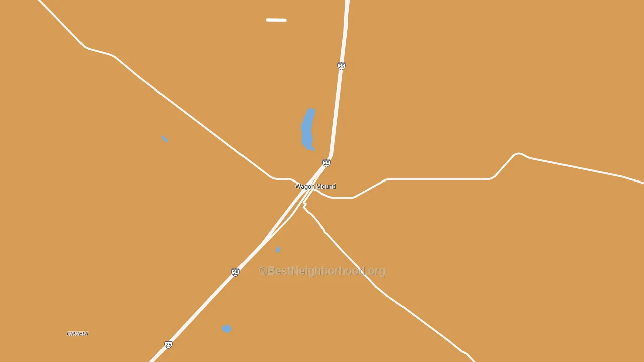 Map of the best neighborhoods in the Wagon Mound area, with better matches in green and worse matches in red