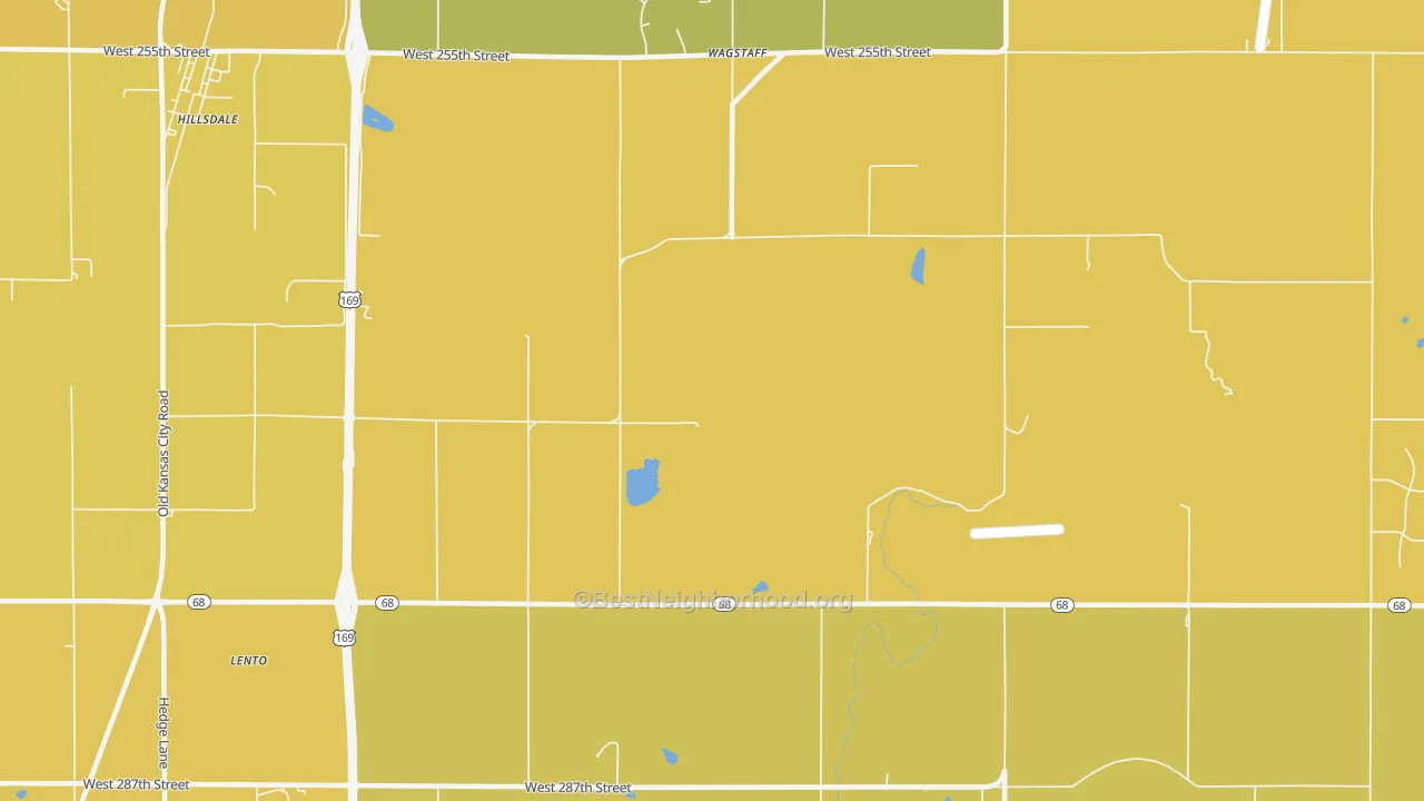 Map of the best neighborhoods in the Wagstaff area, with better matches in green and worse matches in red